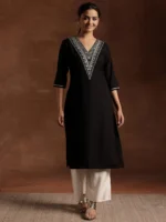 Black Yoke Design Rayon A-Line Kurta - Image 2