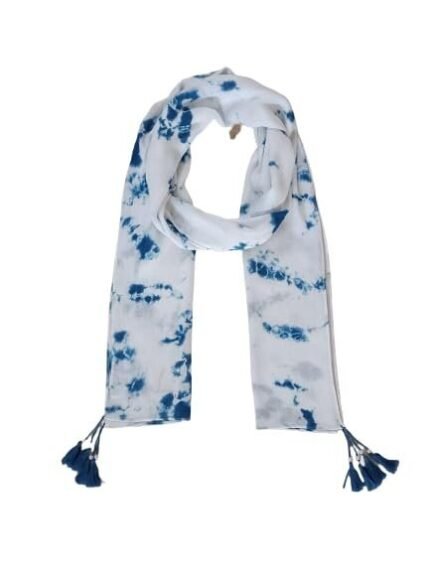 Fashage Blue color Tie-Dye scarves with tassels.
