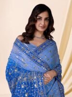Women's Georgette Sequin Embroidery work Saree with Unstitch Blouse Piece - Image 3