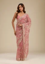 Pink Zariwork Tissue Saree - Image 3