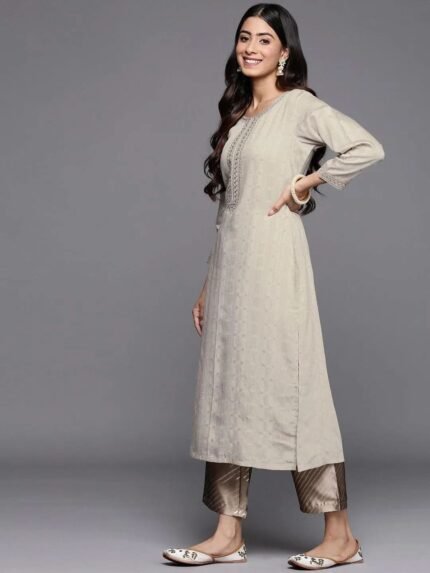 Taupe Woven Design Rayon Straight Kurta